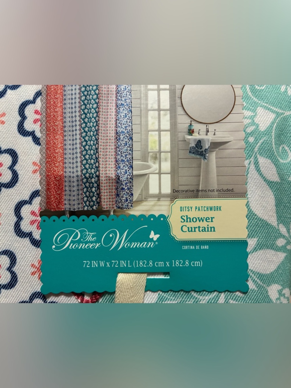 The Pioneer Woman Floral Patchwork Shower Curtain in Teal, Blue & Pink